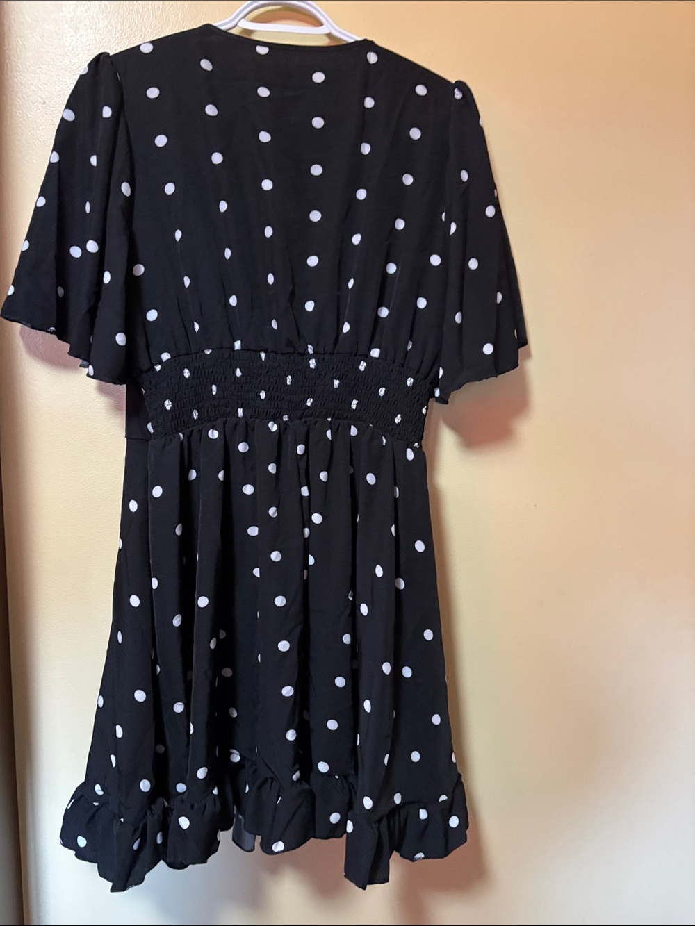 Black Polka Dot Smocked Waist Dress